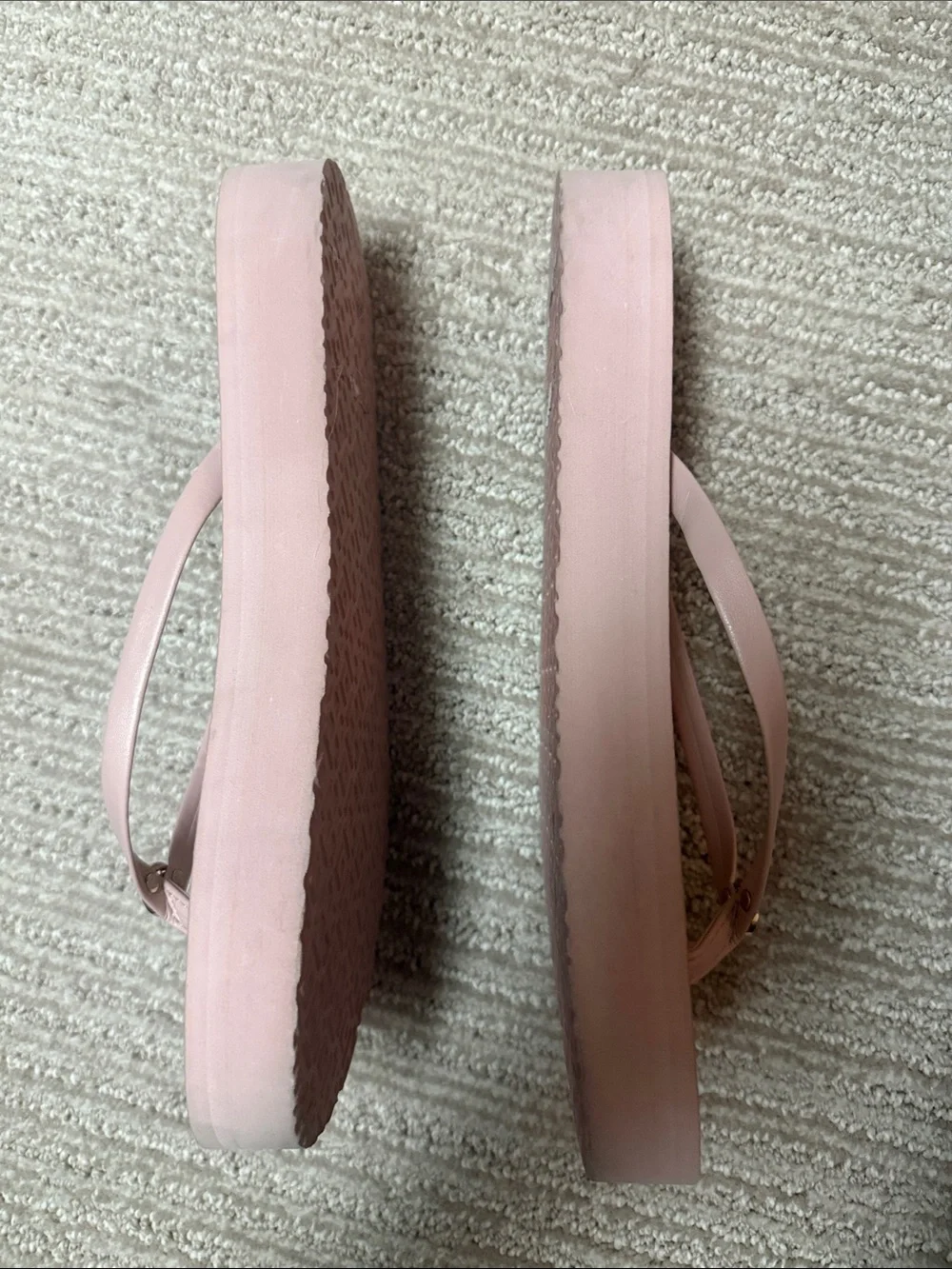 Tory Burch Pale Pink Gold Logo 1” heel Flip Flops